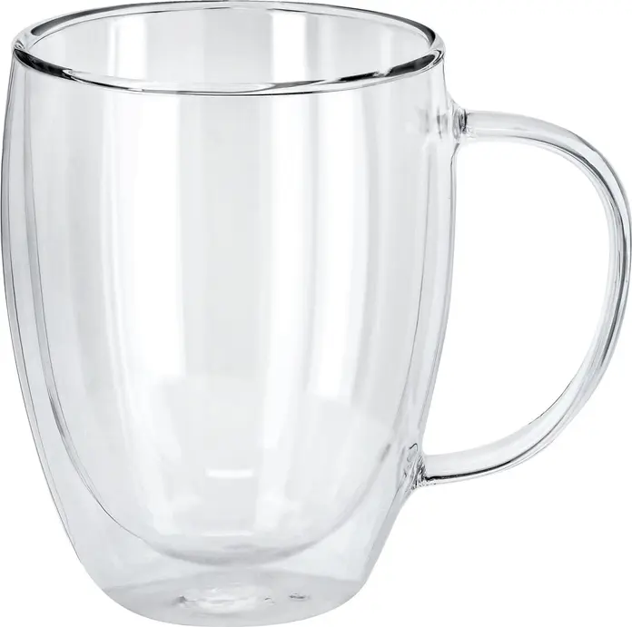 Set de 6 piese Cesti de ceai din sticla borosilicate cu perete dublu VEGA Dilia, 350ml, cu prindator, izolatie termica vacuum, transparente