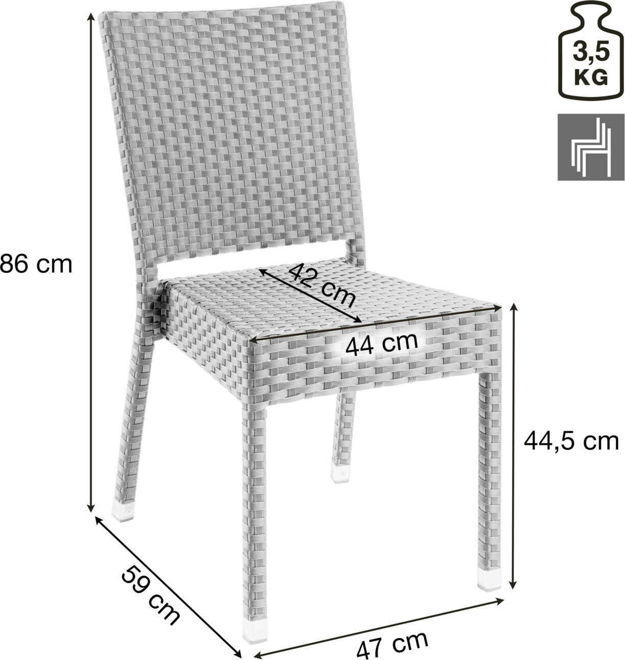 Set de 4 scaune de exterior PULSIVA Smart din ratan plastic, cadru de aluminiu, stivuibile, rezistente la intemperii, negre, 47x59x86 cm
