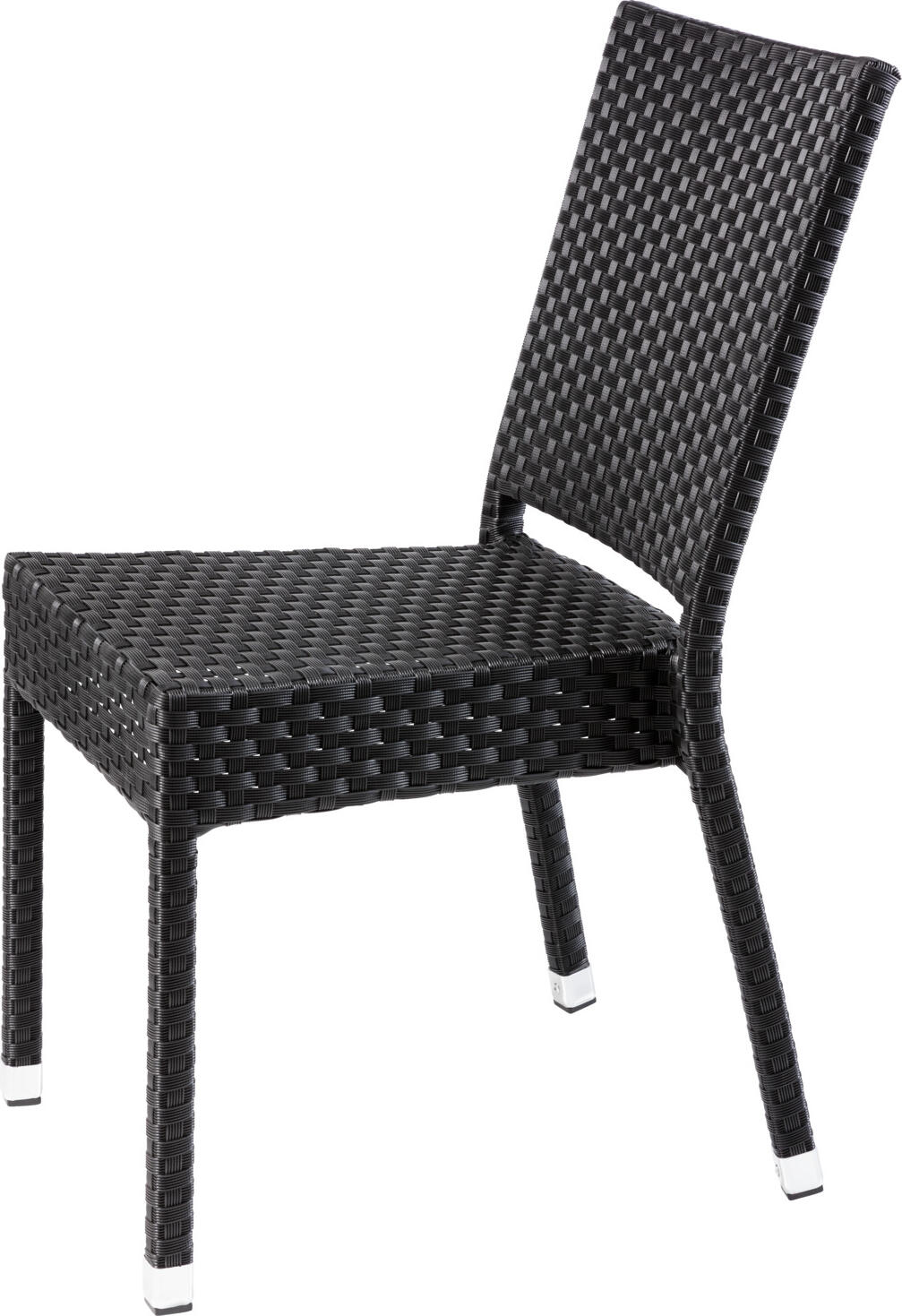 Set de 4 scaune de exterior PULSIVA Smart din ratan plastic, cadru de aluminiu, stivuibile, rezistente la intemperii, negre, 47x59x86 cm