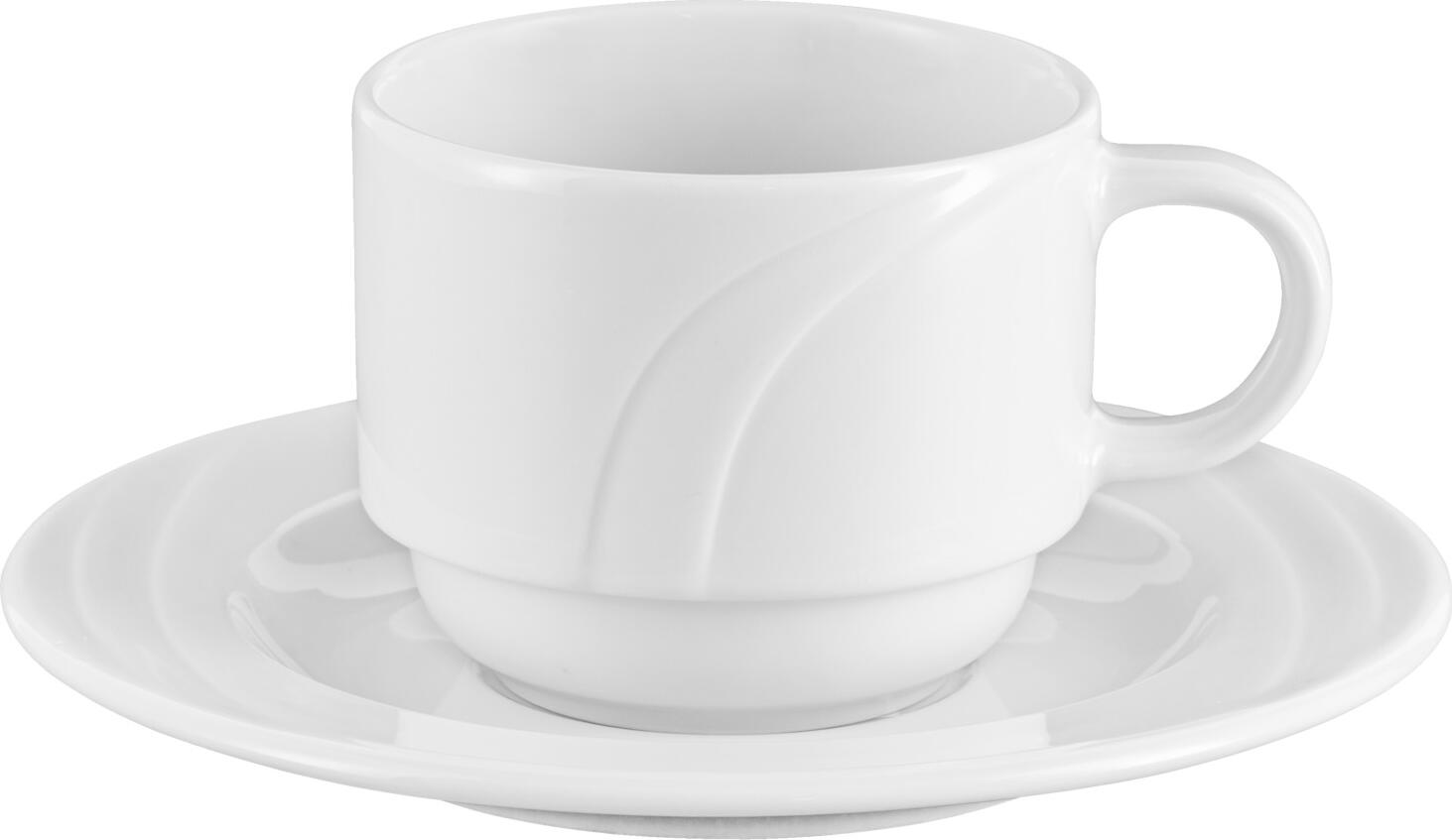 PULSIVA Melody Porcelain Saucers, White Round Relief Pattern, 16.1 cm Diameter, Scratch-Resistant, Dishwasher and Microwave Safe, Set of 6