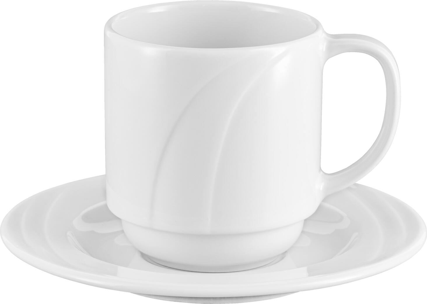 PULSIVA Melody Porcelain Saucers, White Round Relief Pattern, 16.1 cm Diameter, Scratch-Resistant, Dishwasher and Microwave Safe, Set of 6