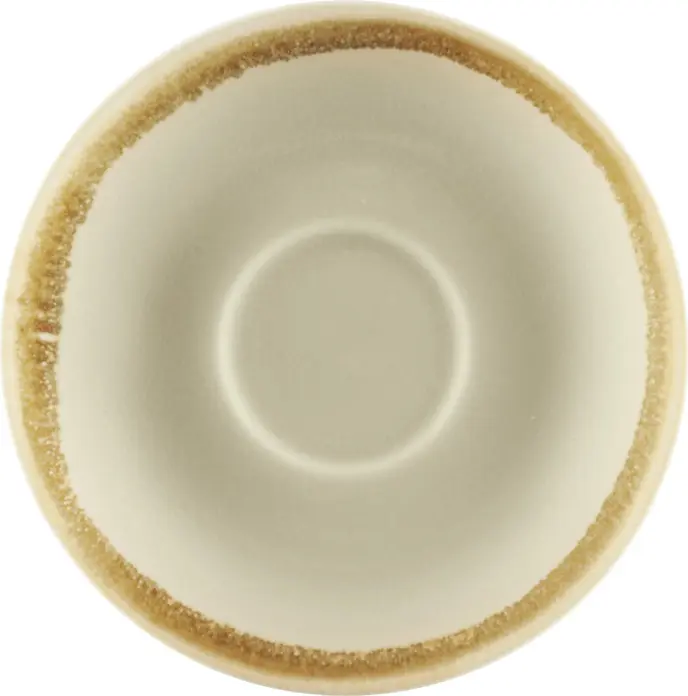 PULSIVA Glaze 2.0 Espresso Saucers, Glazed Porcelain, 11.5 cm Round, Sand Color with Decorative Rim, Dishwasher Safe, Set of 6