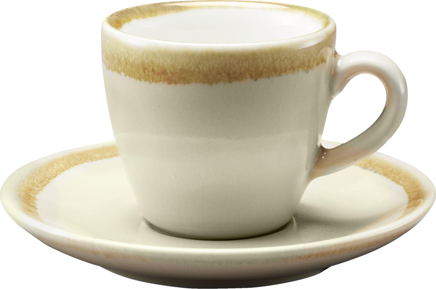 PULSIVA Glaze 2.0 Espresso Saucers, Glazed Porcelain, 11.5 cm Round, Sand Color with Decorative Rim, Dishwasher Safe, Set of 6