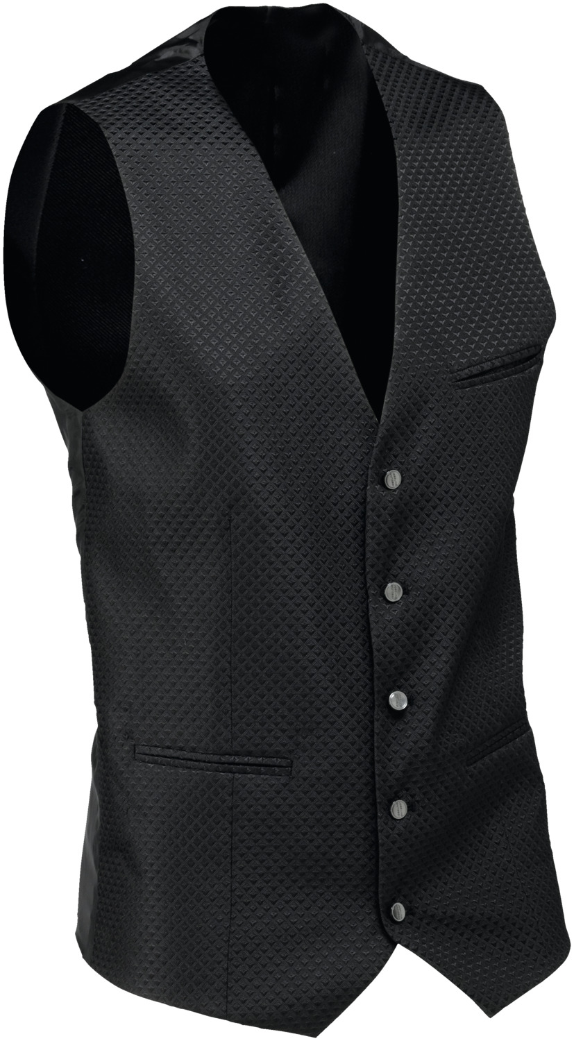 JOBELINE LUSINI Solutions GmbH Men's vest Classic Herrenweste Classic Men's vest Classic; Size 46; black Herrenweste Classic; Kleidergröße 46; schwarz 100 % polyester. 30 °C gentle wash. Classic, elegant men's vest made of jacquard fabric with taffeta back. With a width-adjusting strap on the back, 5-button placket and three piped pockets on the front. Straight cut and fully lined with inner breast pocket. Particularly easy-care and quick-drying material. Back length: 67 cm for size 50. 100 % Polyester. 30°-Schonwäsche. Klassische, elegante Herrenweste aus Jacquardstoff mit Taftrücken. Mit weitenregulierendem Riegel im Rückenteil, 5-Knopfleiste und drei Paspeltaschen im Vorderteil. Gerade geschnitten und komplett gefüttert mit Brustinnentasche. Besonders pflegeleichtes und schnelltrocknendes Material. Rückenlänge: 67 cm in Gr 50