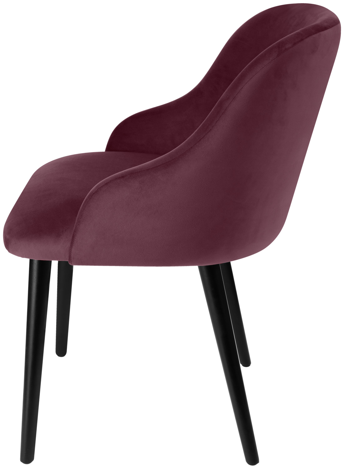 Scaun Tapitat VEGA Almonda, Husie din Catifea Violet (Poliester), Picioare din Lemn de Fag Lacuit Negru, Design Ergonomic, 54x64x77.5 cm