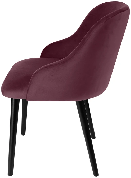 Scaun Tapitat VEGA Almonda, Husie din Catifea Violet (Poliester), Picioare din Lemn de Fag Lacuit Negru, Design Ergonomic, 54x64x77.5 cm