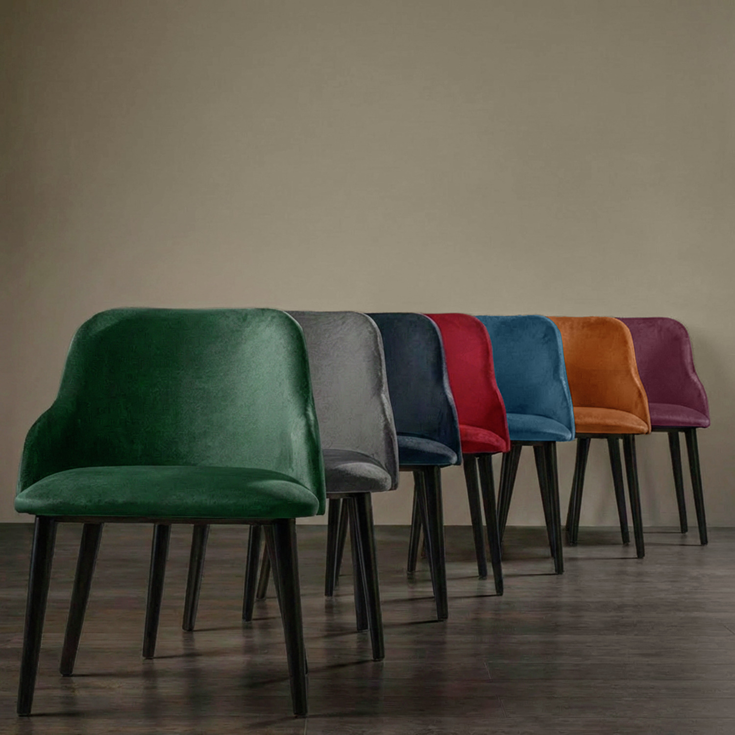 VEGA Almonda Upholstered Chair, Fire-Retardant Velvet Cover, Beech Wood Black Lacquered Legs, Ergonomic Design, 54x64x77.5 cm