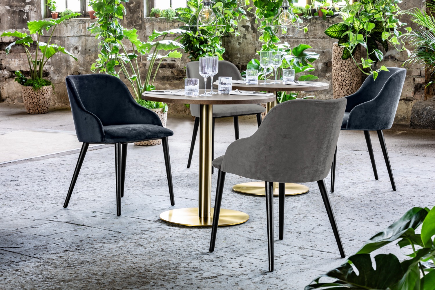 Scaun Tapitat VEGA Almonda, Husita Velvet din Poliester, Picioare din Lemn de Fagus Lacreuit Negru, Design Ergonomic, 54x64x77.5 cm
