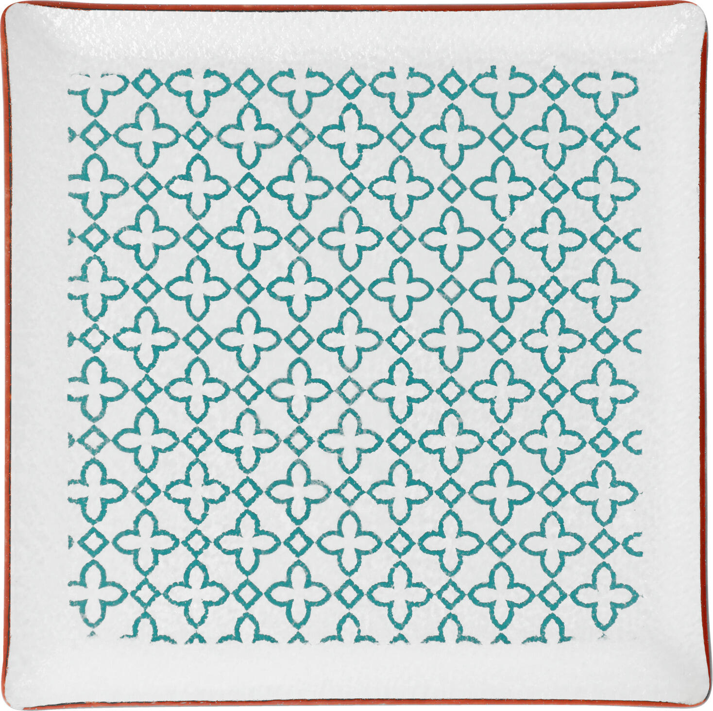 VEGA LUSINI Solutions GmbH Glass platter Isalie Glasplatte Isalie Glass platter Isalie; 25x25 cm (LxW); white/turquoise; square; 6 piece / Pack Glasplatte Isalie; 25x25 cm (LxB); weiß/türkis; quadratisch; 6 Stück / Pack Glass platter with turquoise pattern. Dishwasher safe. Glasplatte mit türkisem Muster. Spülmaschinenfest.