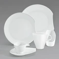 Set de 6 farfurii plate din porțelan VEGA Contrast, albe, rotunde cu decupaj pe margine, 16 cm, rezistente la mașina de spălat vase și cuptor cu microunde