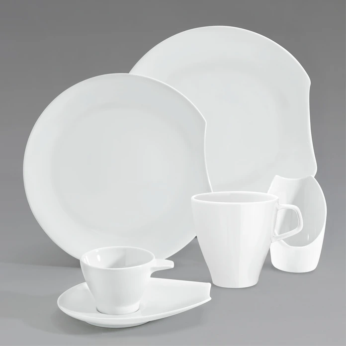 VEGA Contrast Flat Plates, White Porcelain, 25 cm Diameter, Round with Edge Cutout, Dishwasher and Microwave Safe, Set of 6