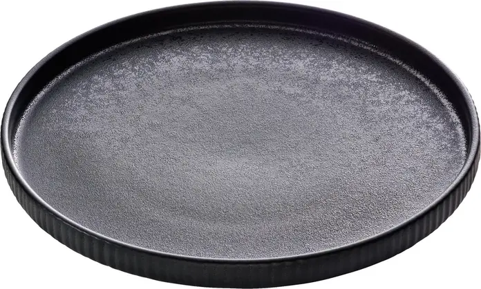 Set de 6 piese Farfurii Plate Playground Nara Relief, 27 cm Rotunde din Gresie, Negru Mat Glazură Craquelle, Finisaj Texturat Artizanal, Gastronomie