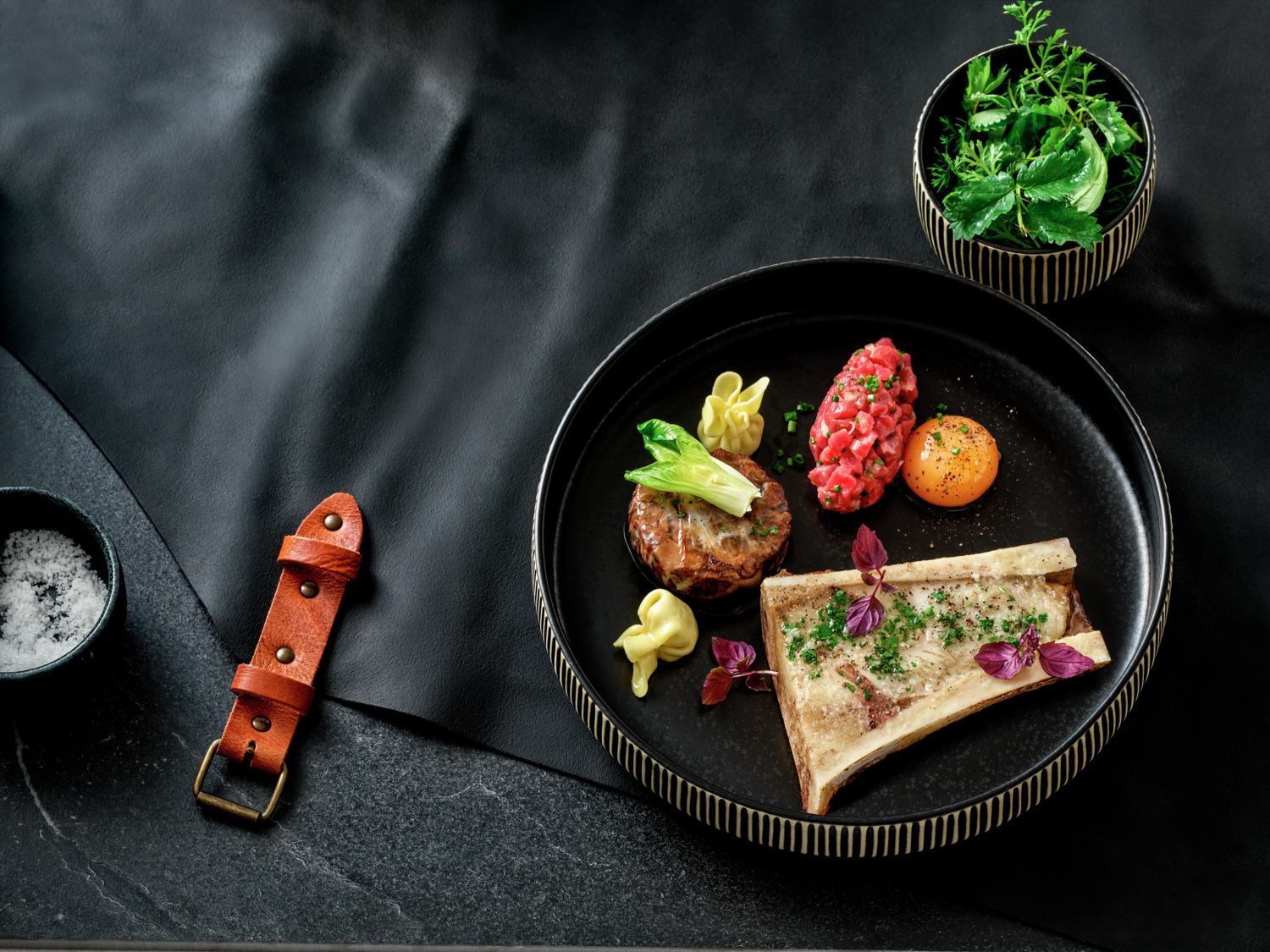 Playground Nara Relief Flat Plates, Stoneware, Matt Black Craquelle Glaze, 21 cm Diameter, Handcrafted Textured Finish, Set of 6