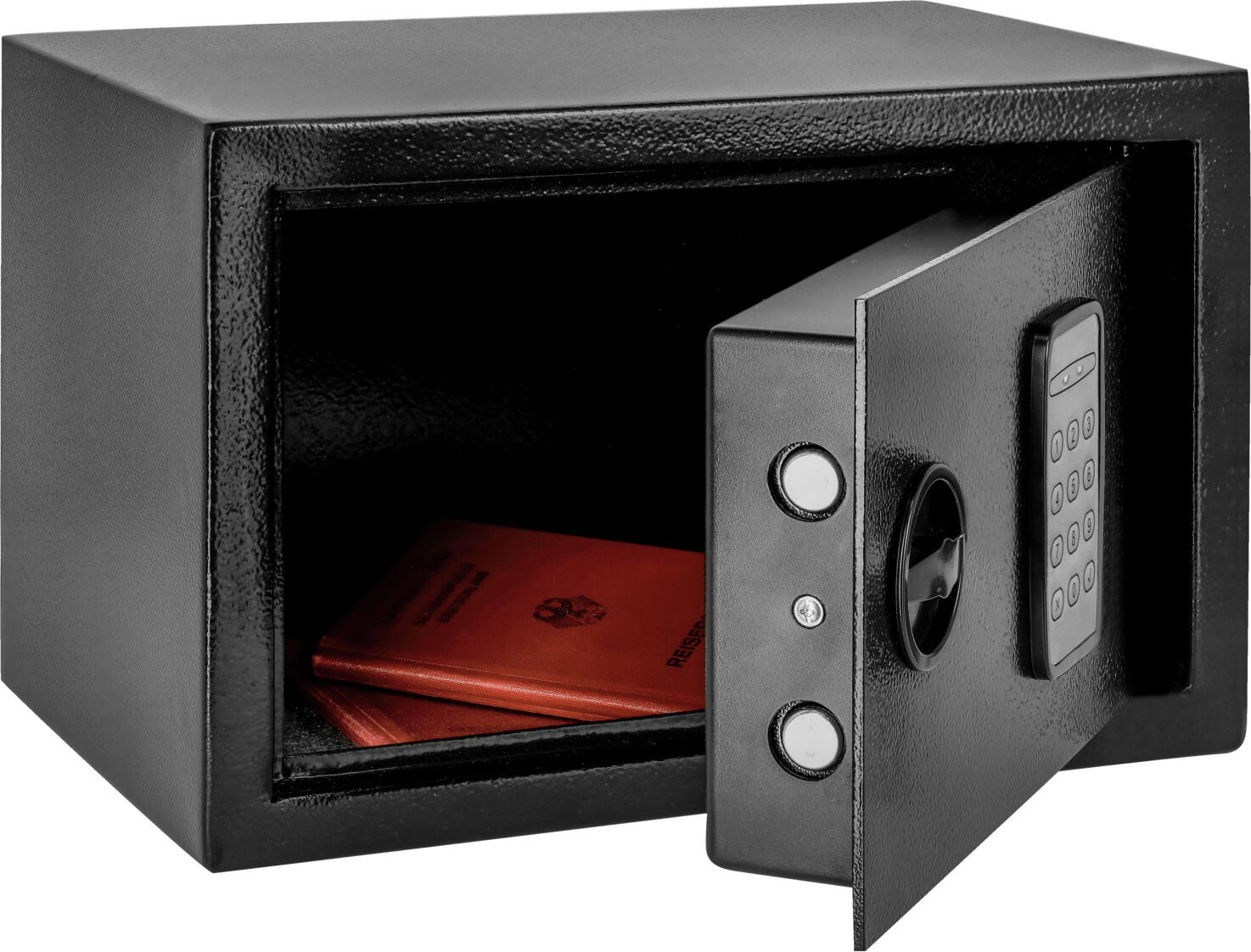 Сейф Pulsiva Room safe Nox из закаленной стали, объем 9 л, 31x20x20 см, черный, электронный кодовый замок с аварийными ключами, настенный и напольный