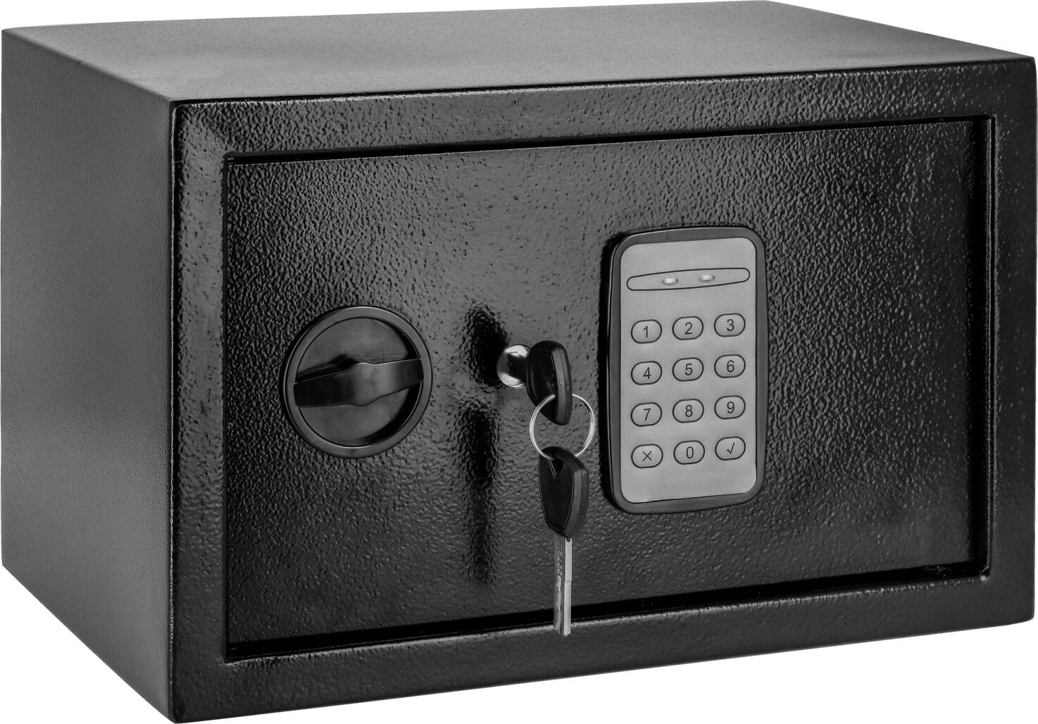 Сейф Pulsiva Room safe Nox из закаленной стали, объем 9 л, 31x20x20 см, черный, электронный кодовый замок с аварийными ключами, настенный и напольный