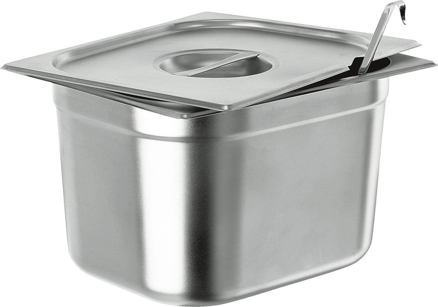 Capac GN 1/6 Pulsiva Basic din otel inoxidabil cu decupaj pentru lingura, 17.6 x 16.2 cm, Argintiu, Compatibil cu gama Basic