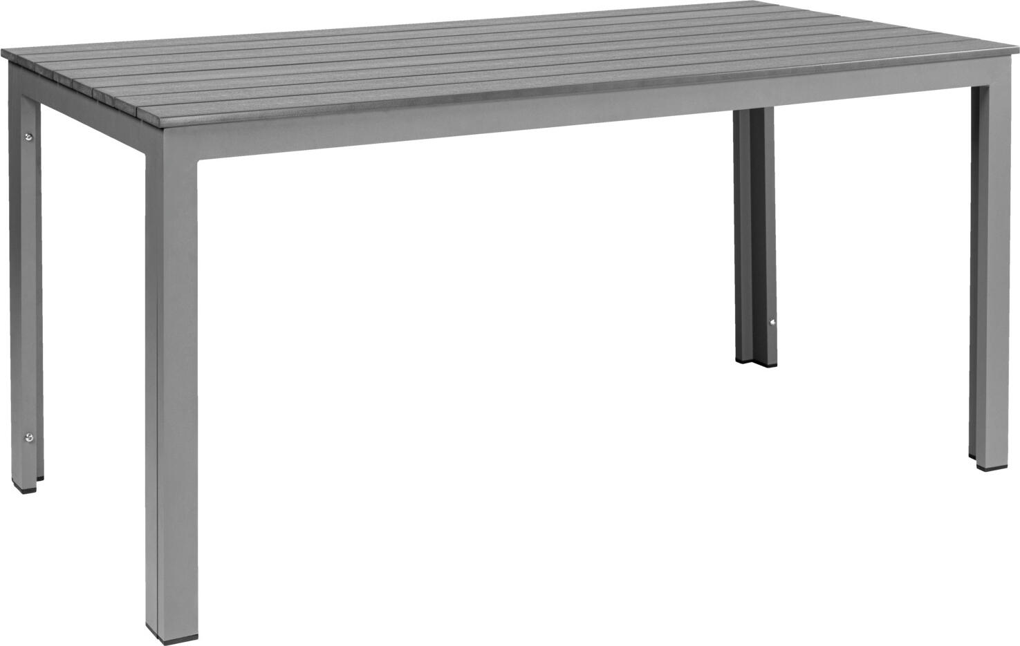 PULSIVA LUSINI Solutions GmbH Table Lamero rectangular Outdoor-Tisch Lamero rechteckig Table Lamero rectangular; 155x78x74 cm (LxWxH); grey/anthracite; base grey; rectangular Outdoor-Tisch Lamero rechteckig; 155x78x74 cm (LxBxH); grau/anthrazit; Gestell grau; rechteckig The rectangular Lamero outdoor table, measuring 156 × 78 cm, offers plenty of space for guests and is perfectly tailored to the requirements of the catering, hotel and beer garden sectors. With its sturdy aluminium frame, easy-care wood-effect table top and floor levelling screws, it is a reliable solution for both indoor and outdoor use. Its purist design blends seamlessly into various room and patio concepts. The powder-coated aluminium frame (Ø 5 cm, material thickness 1.5 mm) provides a stable foundation while remaining lightweight. The table top consists of 1.5 cm thick plastic slats in a slatted wood look, which are scratch-resistant, stain-resistant and UV-resistant. This makes the table ideal for intensive use in everyday catering and it remains easy to clean. The rectangular outdoor catering table is equipped with floor levelling screws so that it stands securely even on uneven surfaces. Thanks to its heat resistance up to 50 °C, hot plates or dishes can also be placed on the surface without worry. The table is delivered disassembled - the fastening material is included so that assembly can be completed quickly. Note: In direct sunlight, glass objects such as vases, glasses or ashtrays can cause damage to the surface due to the burning glass effect (magnifying glass effect). It is therefore advisable not to leave glass objects permanently unprotected on the table. Advantages and properties: * Weatherproof, UV-resistant and easy to clean * Scratch and stain-resistant surface * Suitable for hot plates up to max. 50 °C * Plastic floor glides to protect the floor * Suitable for indoor and outdoor use Der rechteckige Outdoortisch Lamero mit den Maßen 156 × 78 cm bietet viel Platz für Gäste und ist optimal auf die Anforderungen in Gastronomie, Hotellerie und Biergärten zugeschnitten. Mit seinem stabilen Aluminiumgestell, der pflegeleichten Tischplatte in Holzoptik und den Bodenausgleichsschrauben ist er sowohl im Innen- als auch Außenbereich eine zuverlässige Lösung. Sein puristisches Design fügt sich nahtlos in verschiedene Raum- und Terrassenkonzepte ein. Das pulverbeschichtete Aluminiumgestell (Ø 5 cm, Materialstärke 1,5 mm) sorgt für ein stabiles Fundament bei gleichzeitig geringem Gewicht. Die Tischplatte besteht aus 1,5 cm starken Kunststoffleisten in Lattenholz-Optik, die kratzfest, fleckenresistent und UV-beständig sind. Damit eignet sich der Tisch hervorragend für den intensiven Einsatz im Gastro-Alltag und bleibt dabei leicht zu reinigen. Die rechteckige Outdoor-Gastronomie-Tafel ist mit Bodenausgleichsschrauben ausgestattet, sodass sie auch auf unebenen Untergründen sicher steht. Dank einer Hitzebeständigkeit bis 50 °C können auch heiße Platten oder Teller bedenkenlos auf der Oberfläche abgestellt werden. Geliefert wird der Tisch zerlegt – das Befestigungsmaterial ist enthalten, sodass der Aufbau schnell erledigt ist. Hinweis: Bei direkter Sonneneinstrahlung können Glasgegenstände wie Vasen, Gläser oder Aschenbecher durch den Brennglas Effekt (Lupeneffekt) Schäden auf der Oberfläche verursachen. Es empfiehlt sich daher, Glasobjekte nicht dauerhaft ungeschützt auf dem Tisch zu belassen. Vorteile und Eigenschaften: * wetterfest, UV-beständig und pflegeleicht * kratz- und fleckenresistente Oberfläche * geeignet für heiße Platten bis max. 50 °C * Kunststoff-Bodengleiter zum Schutz des Bodens * für Innen- und Außenbereich geeignet