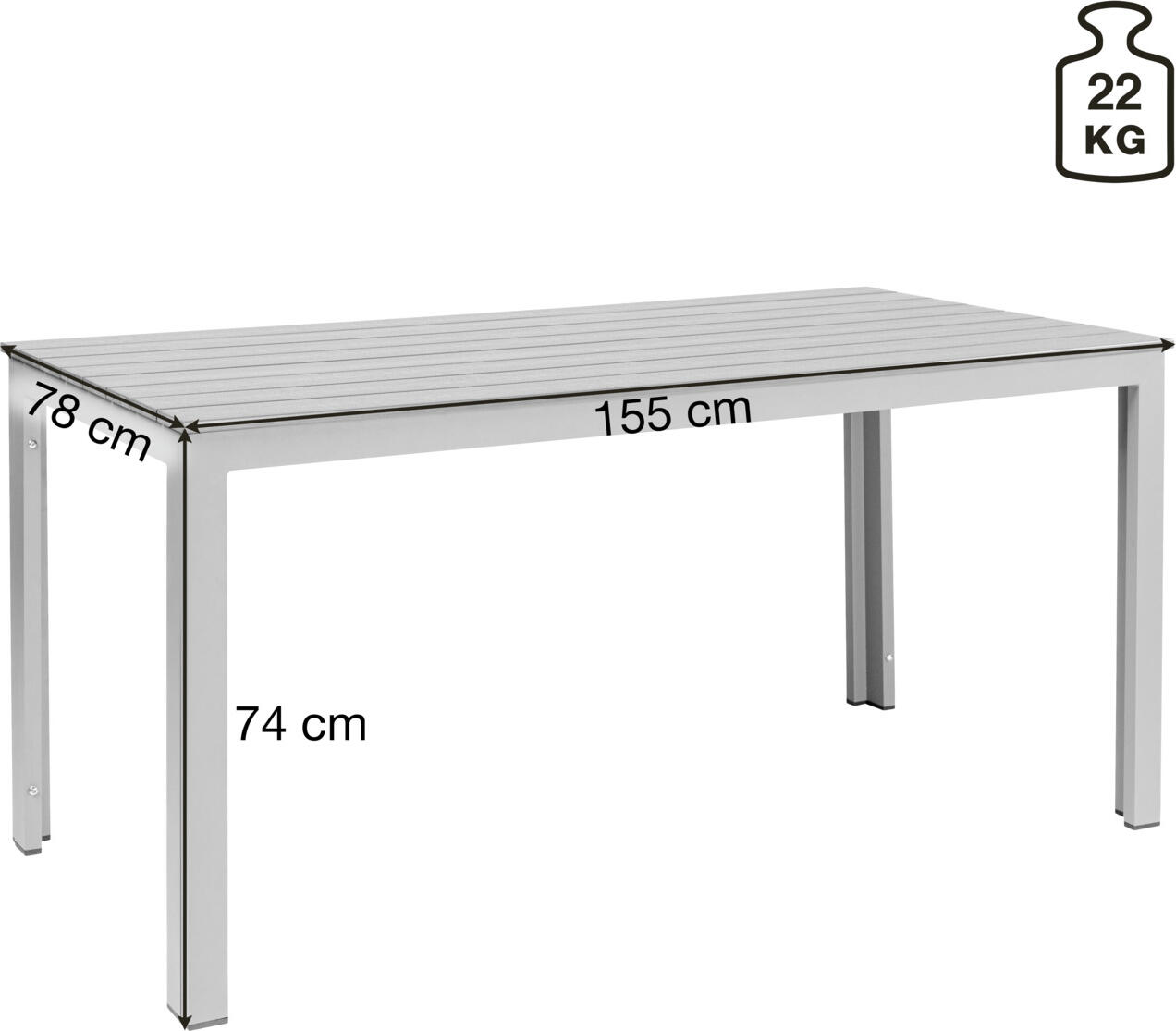 Masa de Gradina Pulsiva Lamero Rectangulara, Cadru Aluminiu Vopsit Electrostatic, Blat Plastic Aspect Lemn, Rezistenta UV si Zgarituri, 155x78x74 cm