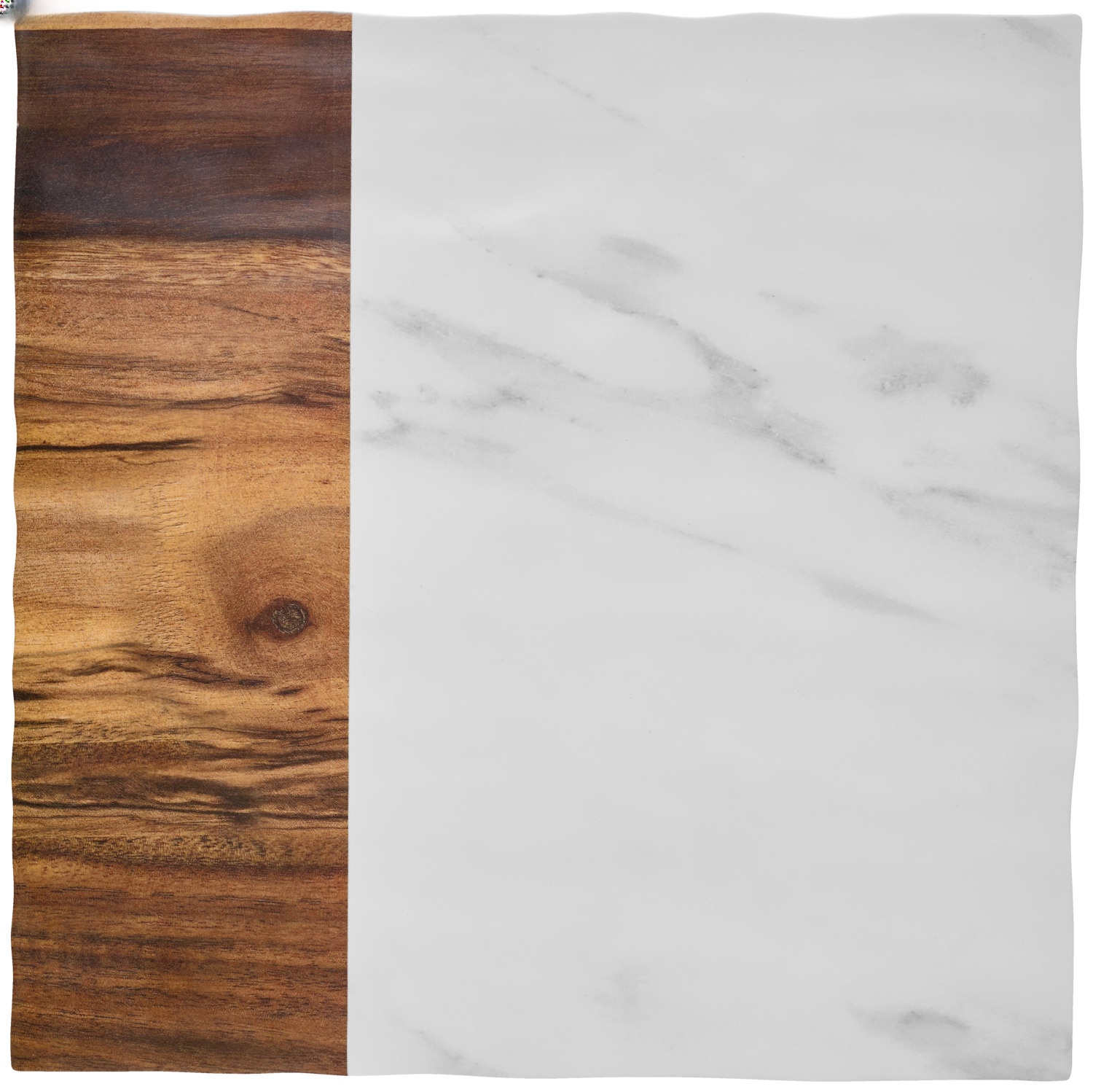 Set de 6 piese Platou Melamină VEGA Tupelo fără margine, Efect Marmură și Lemn, 28.5 x 28 x 1 cm, Rezistent la Impact și Spargere, Compatibil cu Mașina de Spălat Vase