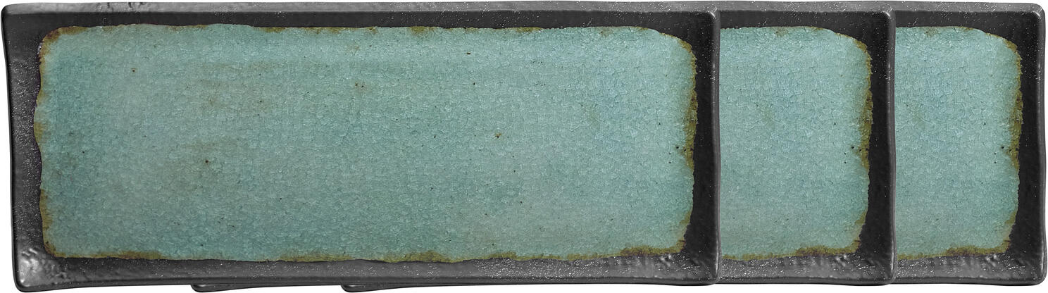 VEGA Dearborn Buffet Platter Set of 3, Rectangular Melamine Porcelain Look, GN 1.5/4, 39.7 x 16.2 x 2 cm, Turquoise, Break Resistant, Dishwasher Safe
