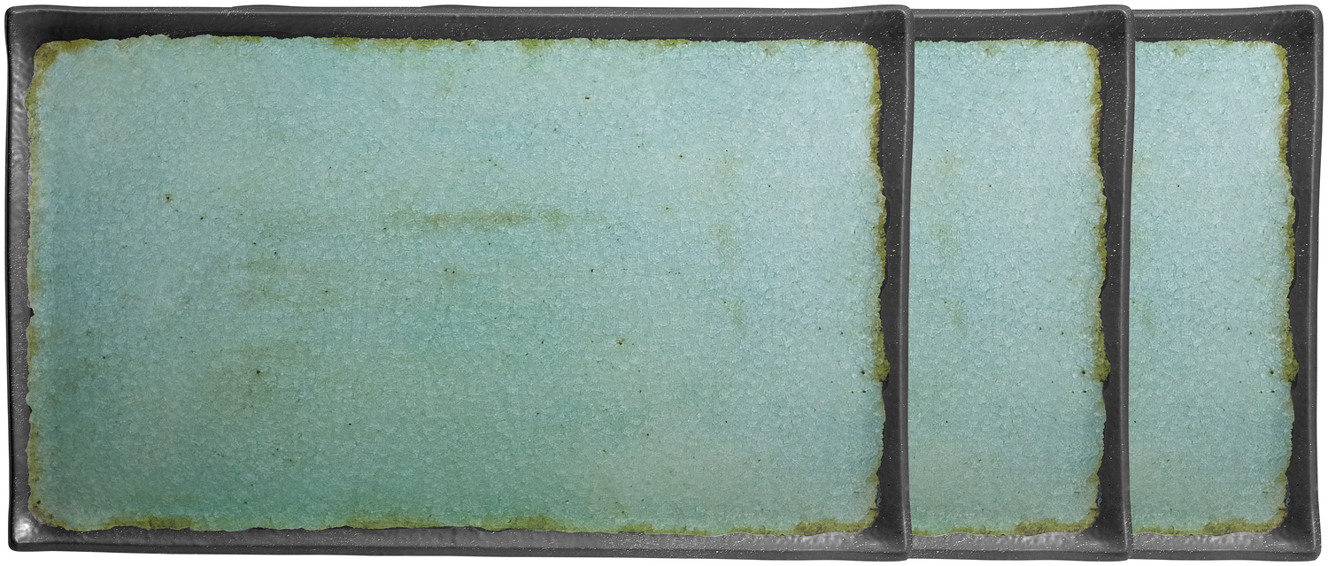 VEGA Dearborn Rectangular Buffet Platter Set of 3, Melamine Porcelain Look, GN 1/1, 53 x 32.5 x 2 cm, Turquoise, Dishwasher Safe, Stackable
