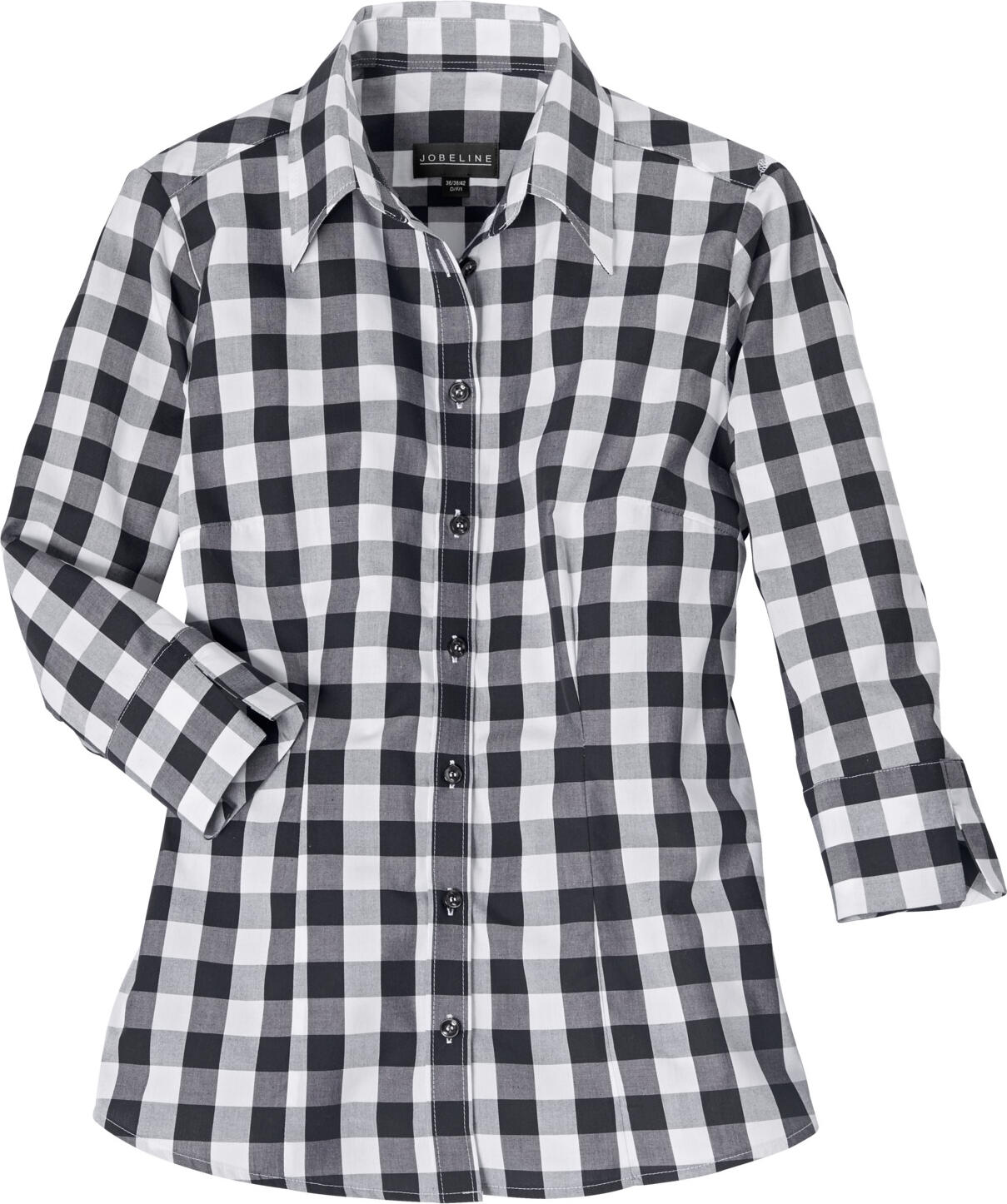Jobeline Davis Women's Blouse, Size 46, 100% Cotton, Large Check Design, Fitted Cut, Long/3/4 Sleeve, Shirt Collar, Easy-care