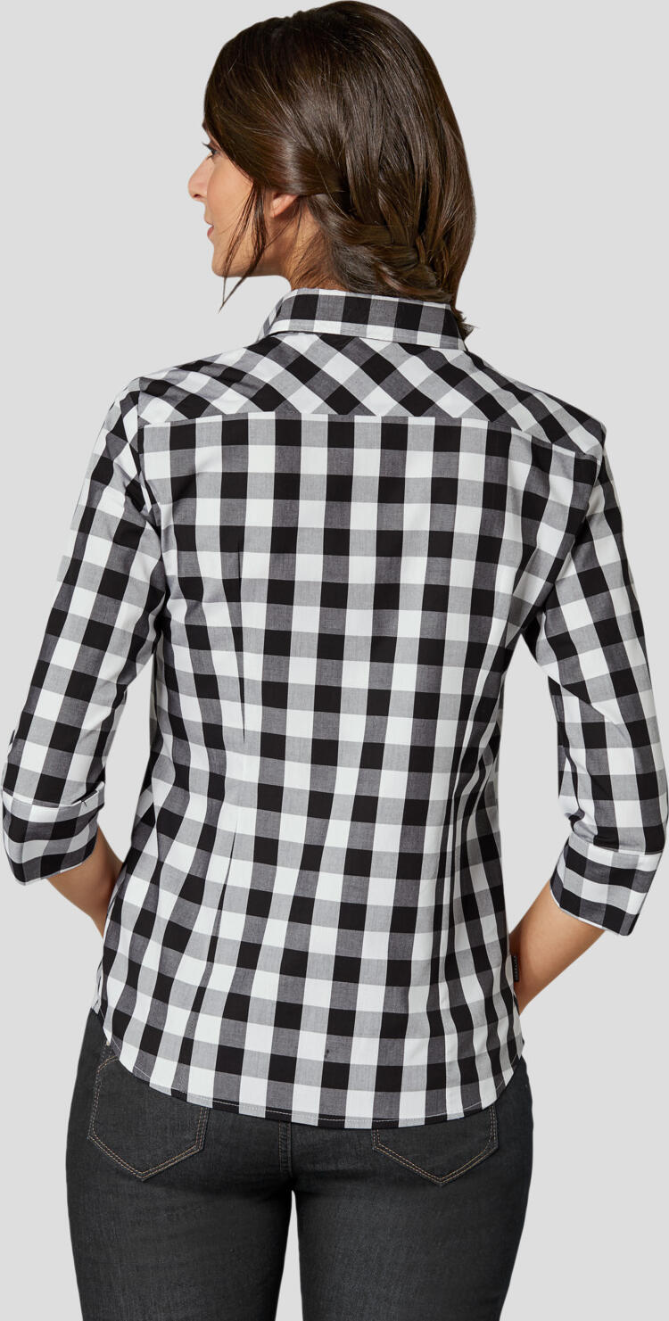 Jobeline Davis Women's Blouse, Size 50, 100% Cotton, Large Check Design, Fitted Cut, Long/3/4 Sleeve, Shirt Collar, Easy-care