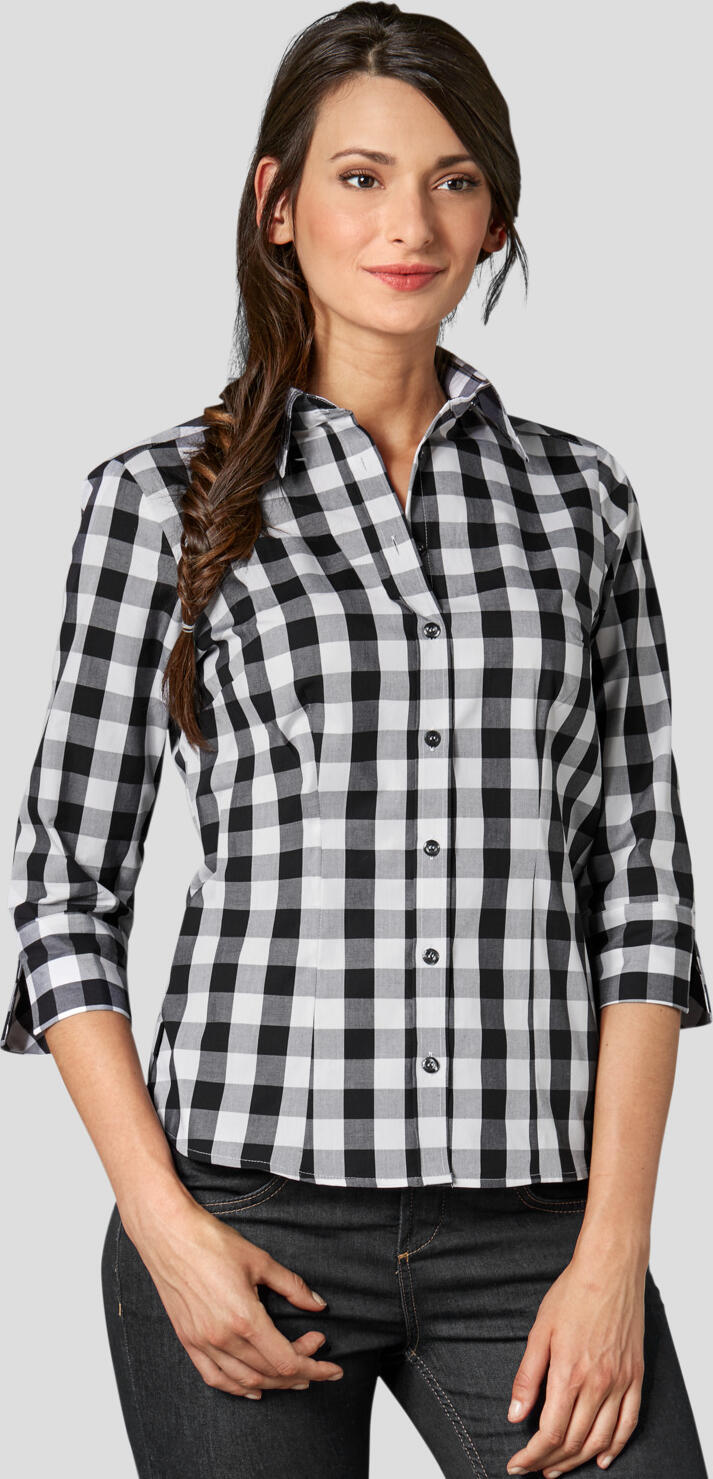 Jobeline Davis Women's Blouse, Size 50, 100% Cotton, Large Check Design, Fitted Cut, Long/3/4 Sleeve, Shirt Collar, Easy-care