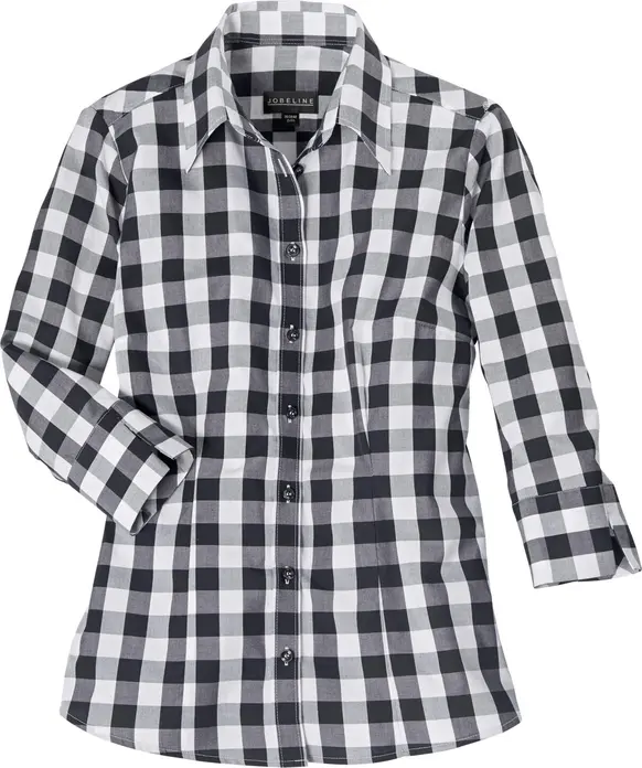Jobeline Davis Women's Blouse, Size 50, 100% Cotton, Large Check Design, Fitted Cut, Long/3/4 Sleeve, Shirt Collar, Easy-care