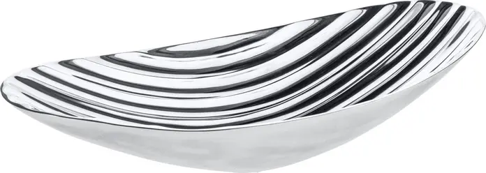 Bol Decorativ Vega Brankia, Aluminiu Turnat, Argintiu, Design cu Caneluri Interioare, 53 x 24 x 12 cm