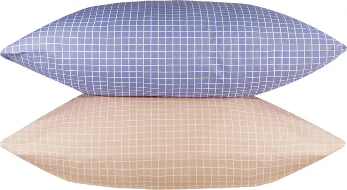 Husa pentru perna ERWIN M. LUSINI Vent, 100% bumbac, 110 TC, 65 x 100 cm, Bej Nisip, Imprintare Caro, Rezistent la clor, OEKO-TEX Standard 100, Calitate Hotel, Lavabila la 95 C