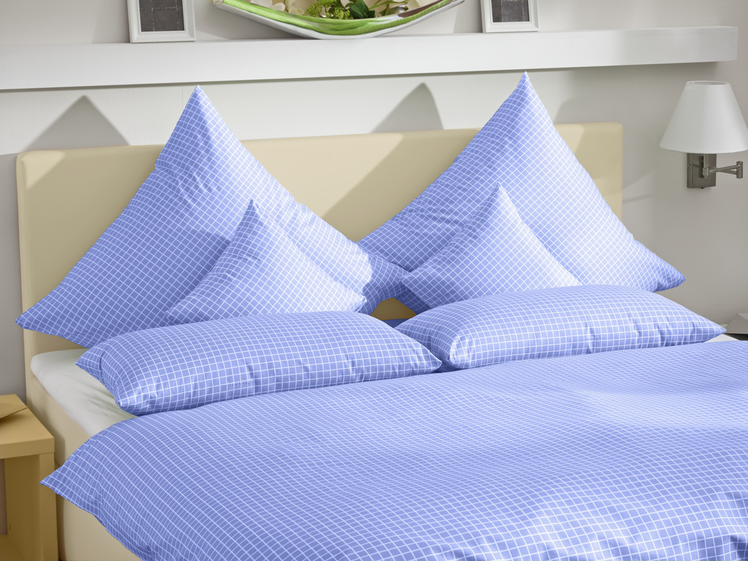 ERWIN M. LUSINI Vent Pillow Cover, 100% Cotton, 110 TC, 65 x 100 cm, Blue, Check Pattern, OEKO-TEX Standard 100, Hotel Quality, Chlorine Resistant, Washable at 95 C