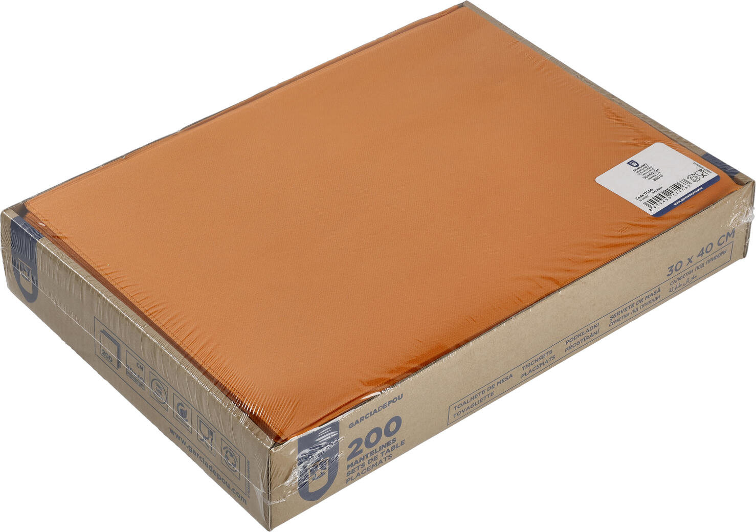 Garcia de Pou Spuno Disposable Placemats, Orange, 30 x 40 cm, 60 g/m2 Spunbond Non-Woven Textile-like Material, Tear-Resistant and Moisture Repellent, Pack of 200