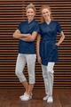 Jobeline Cassandra Women's Tunic, Short Sleeve, Polyester-Cotton Blend, Concealed Snap Button Placket, Waist Belt, Color: Navy