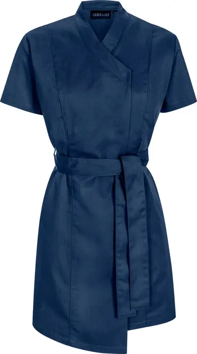 Jobeline Cassandra Women's Tunic, Navy Blue, Size 34, Short Sleeve, Waisted Cut with Belt, 65% Polyester 35% Cotton, Concealed Snap Button Placket, 2 Side Pockets