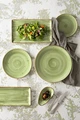 VEGA Nebro Flat Plate Set of 6, 20 cm Round Premium Porcelain, Light-green Rustic Speckled Design, Rimless, Professional Catering Grade