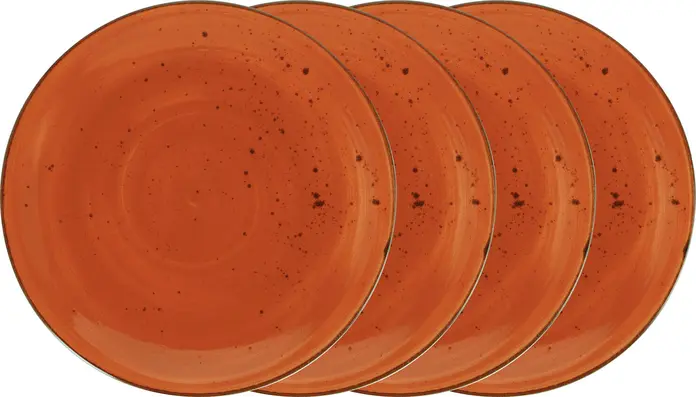 VEGA Nebro Flat Plates, Premium Porcelain, 31 cm, Red, Rustic Speckled Design, Rimless, Professional Catering Grade, Set of 4