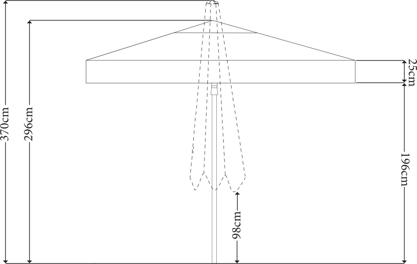 Umbrelă de grădină VEGA Esparto pătrată, 350x350x370 cm, cadru aluminiu vopsit electrostatic antracit, copertă poliester gri 230g/m2, UV 50+, impermeabilă