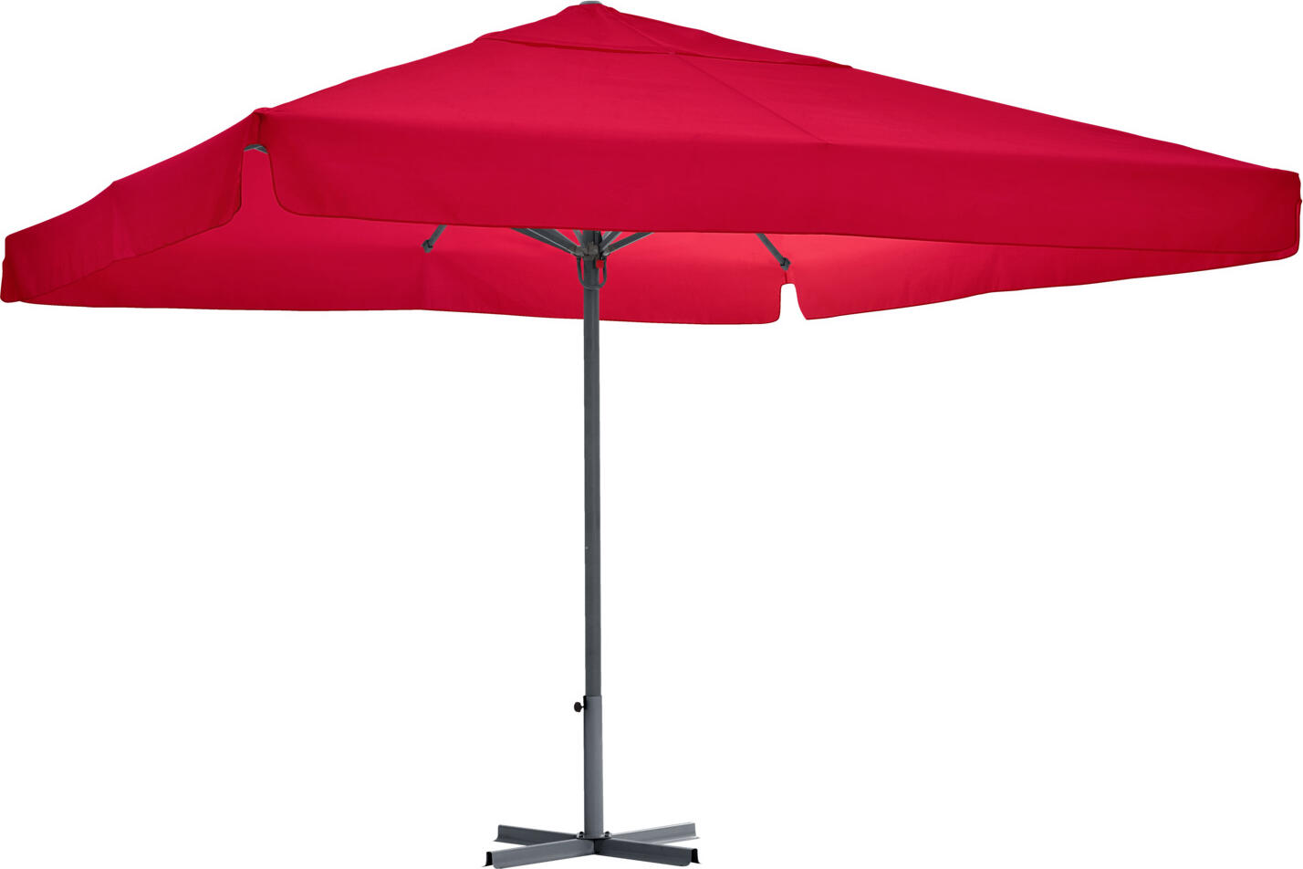 VEGA LUSINI Solutions GmbH Catering parasol Esparto anthracite frame Gastro Sonnenschirm Esparto Gestell anthrazit Catering parasol Esparto anthracite frame; 350x350x370 cm (LxWxH); burgundy; square Gastro Sonnenschirm Esparto Gestell anthrazit; 350x350x370 cm (LxBxH); burgund; quadratisch Square sunshade made of sturdy, powder-coated aluminum frame and 100% polyester cover. * Cover made of 230 g/m² with valance * Ø 60 mm parasol pole and eight reinforced struts (18x28 mm) * Weatherproof, lightfast, UV protection (UV radiation 50+), water-repellent * Replacement cover available on request * Matching plate sunshade stand can be ordered separately Please keep the parasol closed in strong winds. Quadratischer Sonnenschirm aus stabilem, pulverbeschichtetem Aluminiumgestell und Bespannung aus 100 % Polyester. * Bespannung aus 230 g/m² mit Volant * Schirmstamm Ø 60 mm und acht verstärkten Streben (18x28 mm) * wetterfest, lichtecht, UV- Schutz (UV-Strahlung 50+), wasserabweisend * Ersatzbespannung auf Anfrage erhältlich * passenden Schirmständer oder Bodenhülse separat bestellbar Bei starkem Wind den Sonnenschirm bitte geschlossen halten.