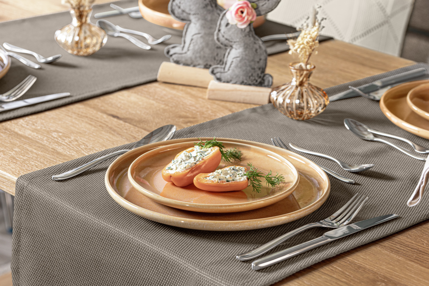 Set de 6 farfurii plate VEGA Cascais, 20.5 cm, porțelan colorat cais, formă rotundă cu gradient și pete irregulare, compatibile cu mașina de spălat vase și cuptorul cu microunde