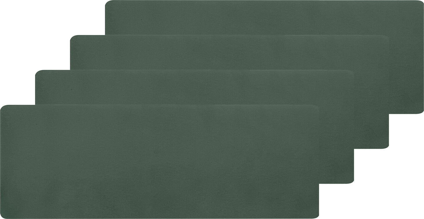 ERWIN M. LUSINI Solutions GmbH Decorative placemat Kaja Deko-Tischset Kaja Decorative placemat Kaja; 15x50 cm (WxL); dark-green; 4 piece / pack Deko-Tischset Kaja; 15x50 cm (BxL); dunkelgrün; 4 Stück / Pack 100% PVC. Rectangular decorative placemat for displaying table accessories. An eye-catching feature on any table in trendy colours. Extremely easy to care for – simply wipe with a damp cloth. Suitable for outdoor use. 100 % PVC. Längliches Deko-Tischset für die Platzierung von Tischaccessoires. Eyecatcher auf jedem Tisch in angesagten Farben. Absolut pflegeleicht durch feuchtes Abwischen. Für den Außenbereich geeignet.