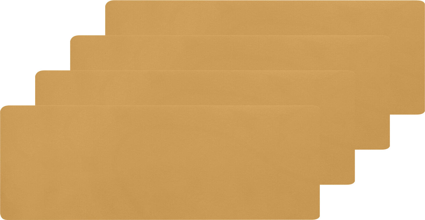 ERWIN M. LUSINI Solutions GmbH Decorative placemat Kaja Deko-Tischset Kaja Decorative placemat Kaja; 15x50 cm (WxL); mustard; 4 piece / pack Deko-Tischset Kaja; 15x50 cm (BxL); senf; 4 Stück / Pack 100% PVC. Rectangular decorative placemat for displaying table accessories. An eye-catching feature on any table in trendy colours. Extremely easy to care for – simply wipe with a damp cloth. Suitable for outdoor use. 100 % PVC. Längliches Deko-Tischset für die Platzierung von Tischaccessoires. Eyecatcher auf jedem Tisch in angesagten Farben. Absolut pflegeleicht durch feuchtes Abwischen. Für den Außenbereich geeignet.