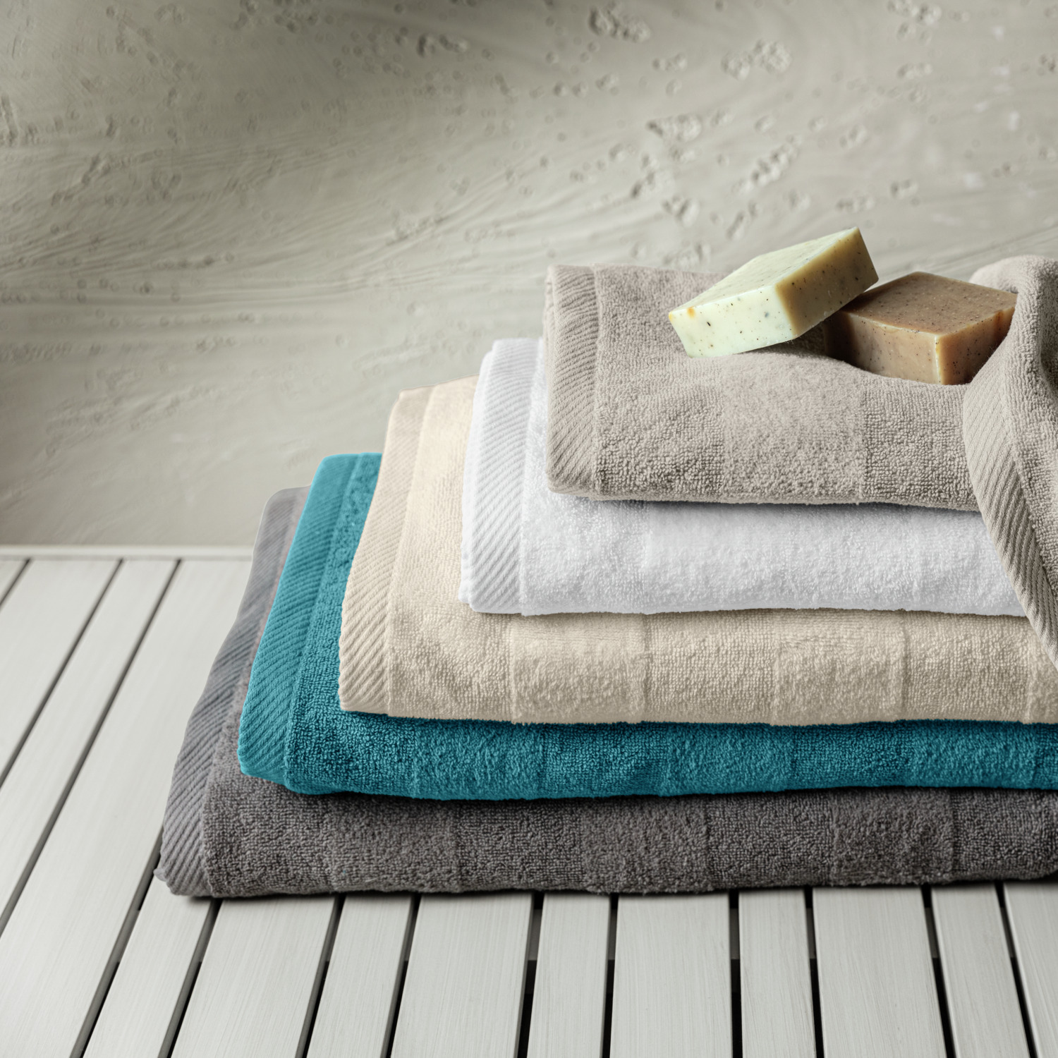 ERWIN M. LUSINI Solutions GmbH Neapel Luxury Cotton Towel, 550 g/m² Walk Terry with Velour Cross Stripes, 70x140 cm, Taupe