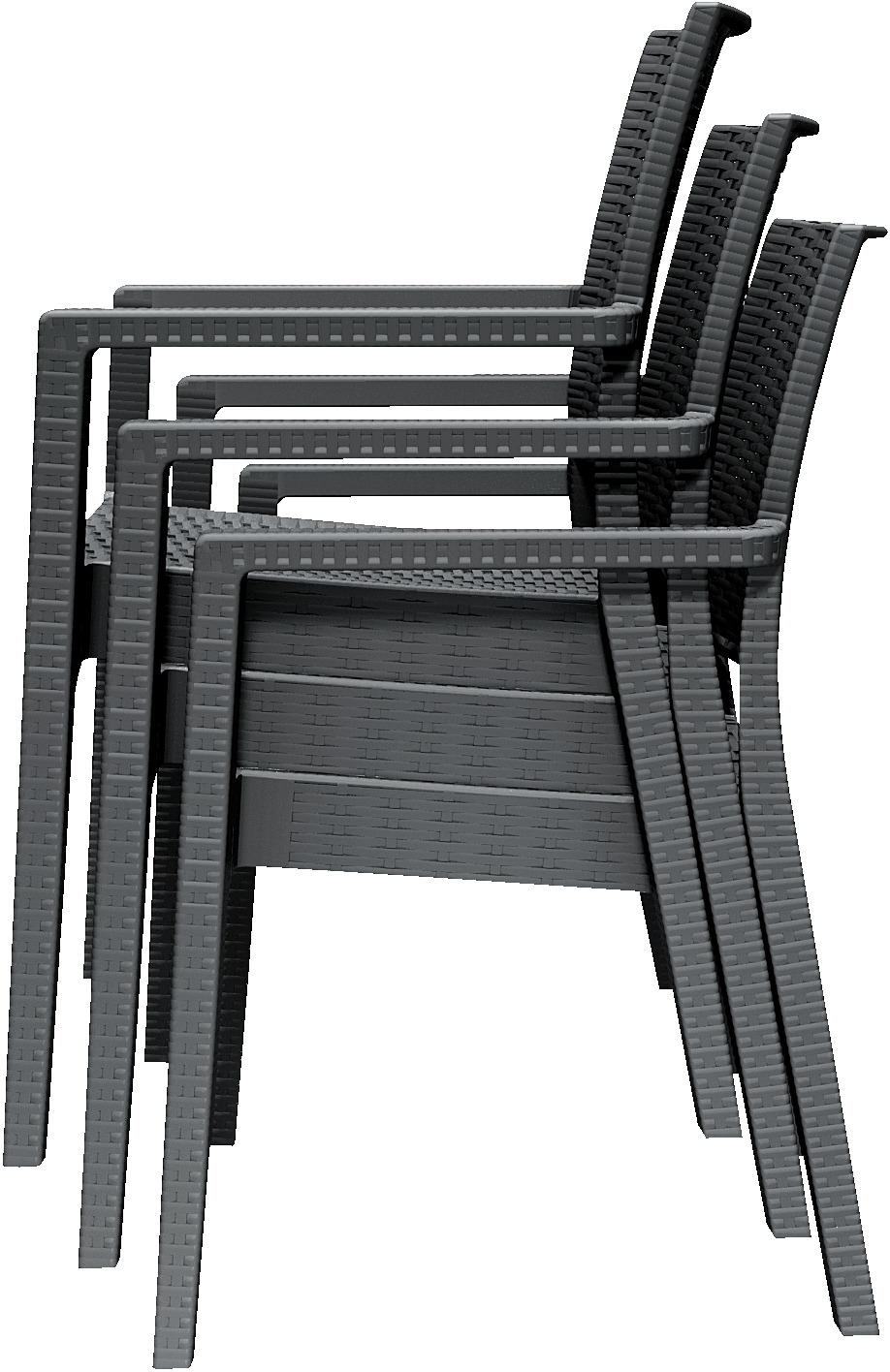 Set de 2 scaune cu brate Siesta Melrose, plastic ranfortat cu fibra de sticla, design tip wicker, stivuibile, rezistente la intemperii, Antracit, 57x59x88 cm