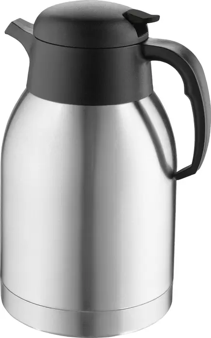 PULSIVA Rita Vacuum Thermos Flask 2L, 18/10 Chrome-Nickel Stainless Steel, Double-Wall Insulation, One-Hand Automatic Dispensing, Silver