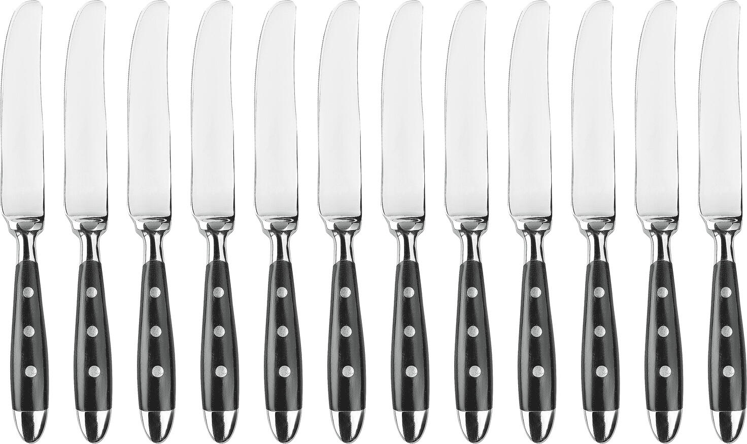 Set de 12 piese Cutite de Masa Pulsiva Gutshof, 21.4 cm Otel Inoxidabil 13/0, Poluit Oglinda, Maner din Bakelite Negru, Rezistente la Lavabila, Stil Bistro