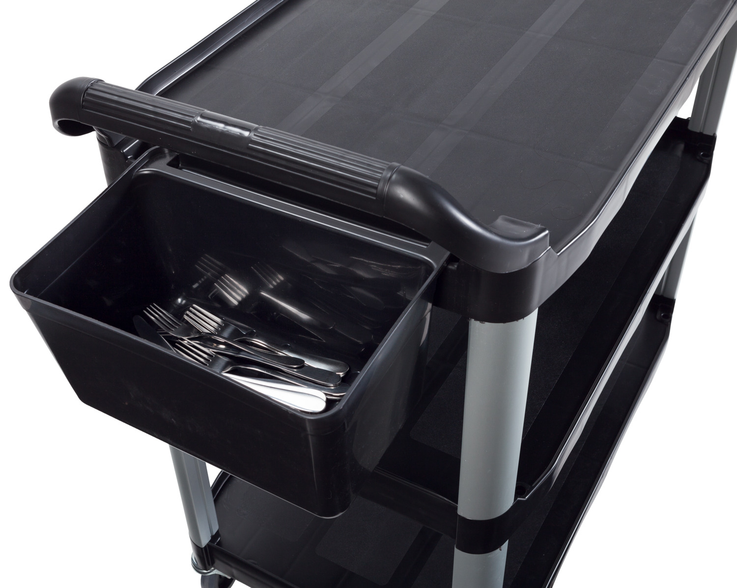 Pulsiva Perfect Junior Serving Trolley, 3 Polypropylene Shelves, Anodized Aluminum Frame, 82.5x41x85 cm, 300 kg Load Capacity, Black/Grey