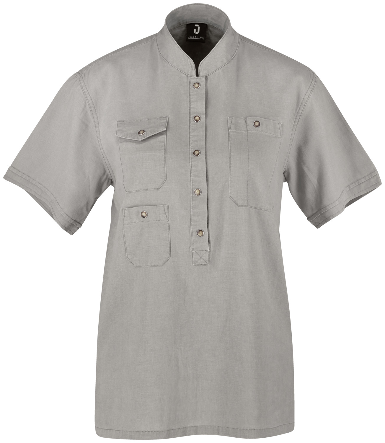 Jobeline Jacob Women's Short-Sleeved Chef's Shirt, Size 46, Cotton-Linen Blend 180 g/m², Breathable Straight Cut with Stand-up Collar and Snap Pockets