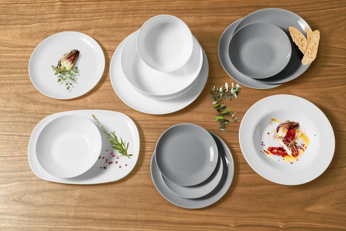 Set de 6 piese farfurii Vega Lusini Ashley din sticla temperata, 25 cm, albe, rotunde, rezistente la cuptor, microunde si masina de spalat vase