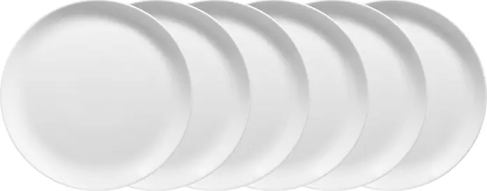 Set de 6 piese farfurii Vega Lusini Ashley din sticla temperata, 25 cm, albe, rotunde, rezistente la cuptor, microunde si masina de spalat vase